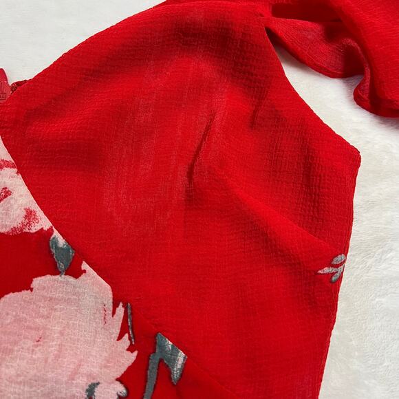 Lulus Love in Bloom Red Floral Print Off-the-Shoulder High-Low Dress Size XS - Picture 10 of 13